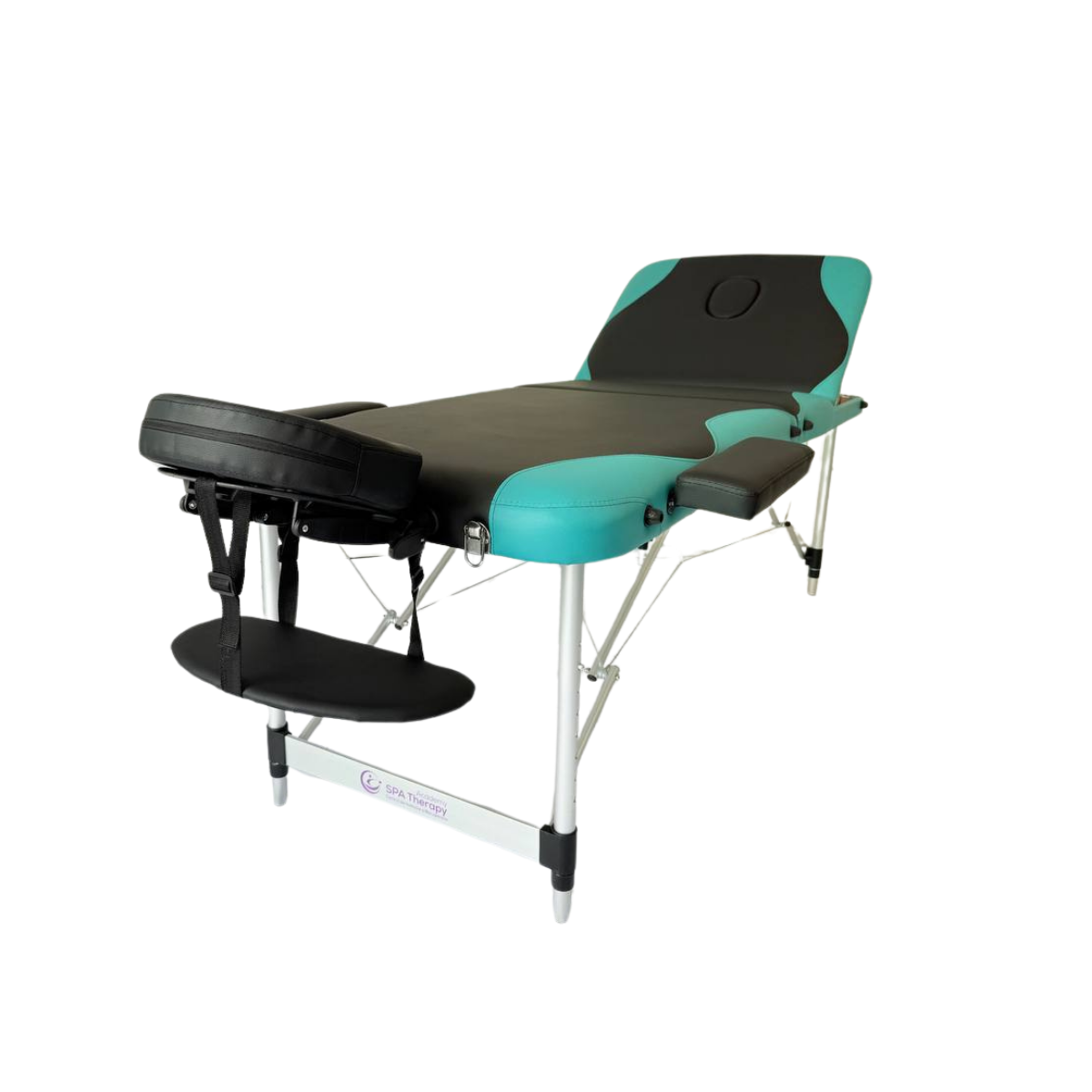 Masă de masaj metal, 65 cm, 3 secțiuni (eco piele, spumă 8 cm) Negru/Albastru,Husă cu roți - imaginea 7