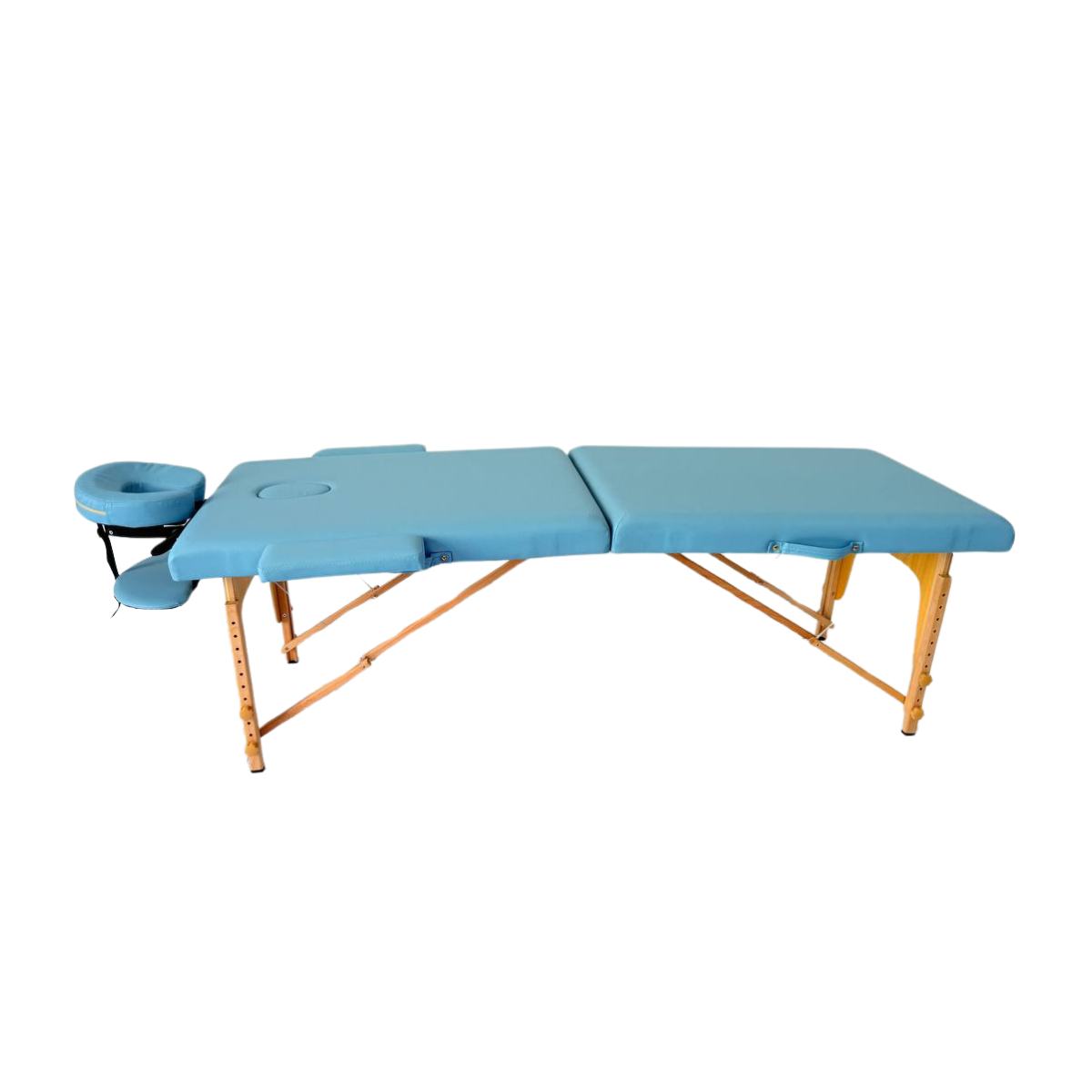 Masă de masaj lemn,65 cm, 2 secțiuni (eco piele, spuma de 8 cm) Albastru,Husa cu roți. - 7