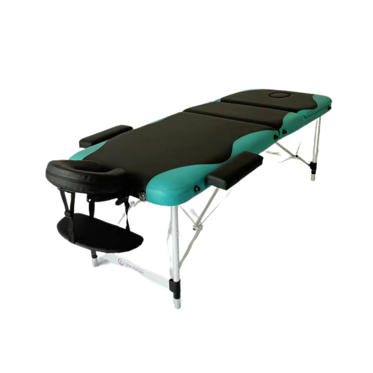 Masă de masaj metal, 65 cm, 3 secțiuni (eco piele, spumă 8 cm) Negru/Albastru,Husă cu roți - imaginea 6