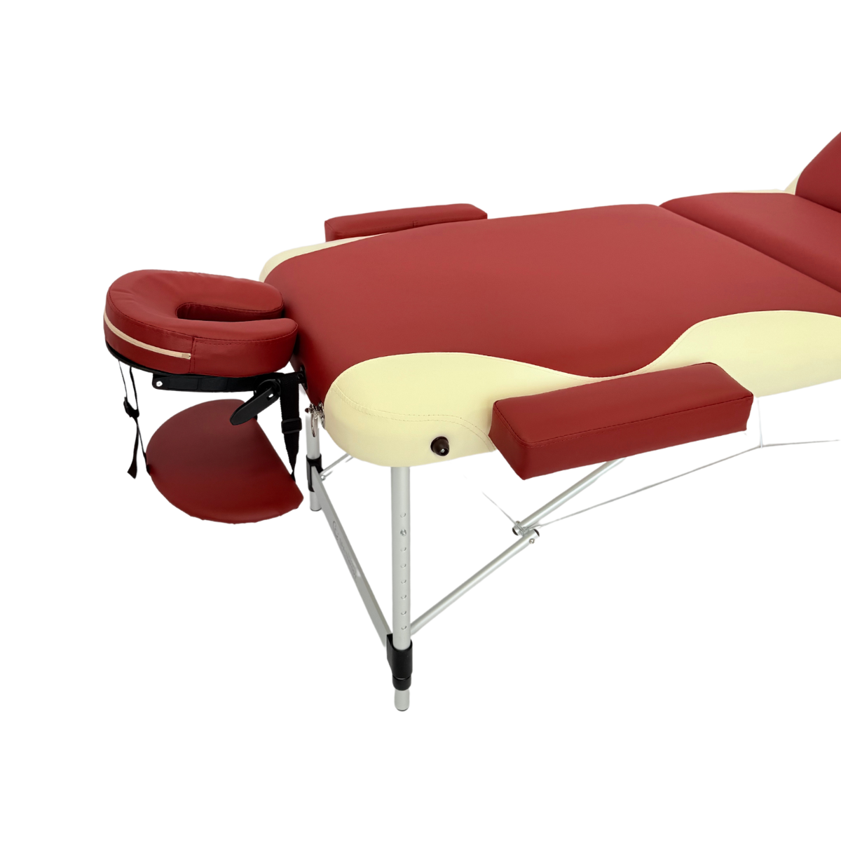 Masă masaj 3 secțiuni metal, 70 cm, spuma 8 cm - Crem/Bordo - imaginea 6