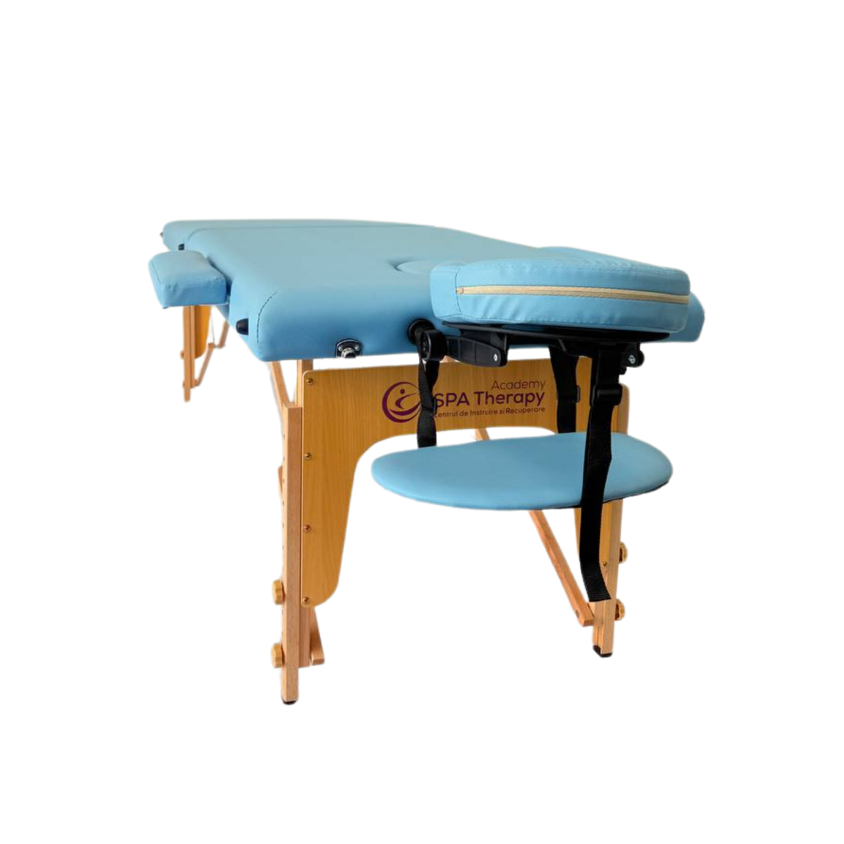 Masă de masaj lemn,65 cm, 2 secțiuni (eco piele, spuma de 8 cm) Albastru,Husa cu roți. - 1