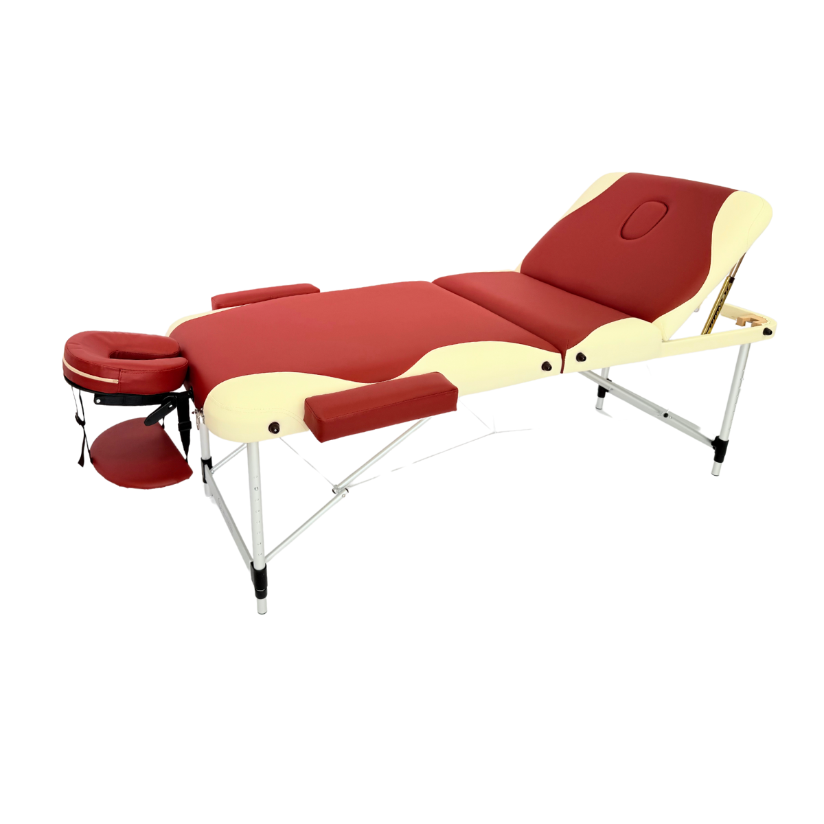 Masă masaj 3 secțiuni metal, 70 cm, spuma 8 cm - Crem/Bordo - imaginea 11