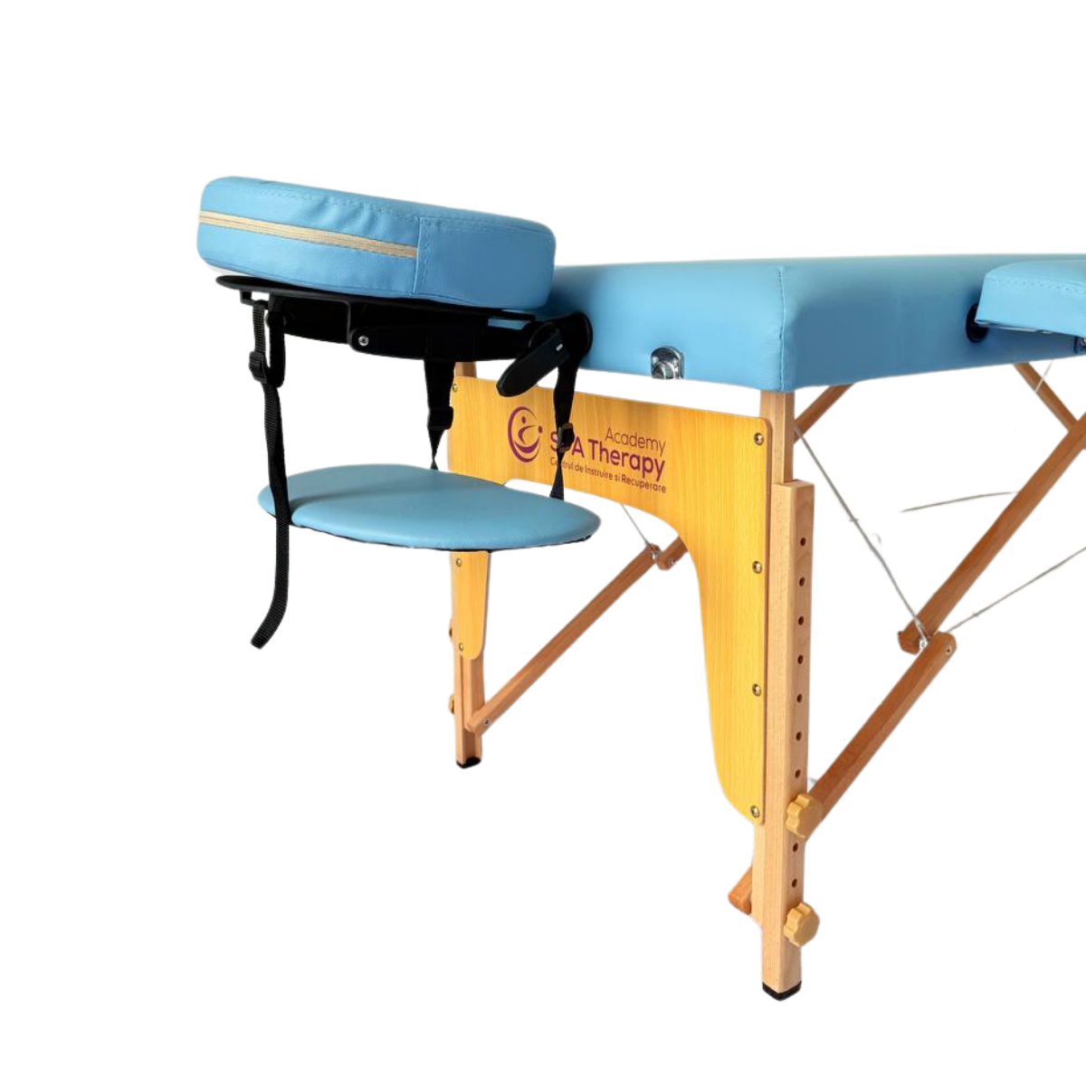 Masă de masaj lemn,65 cm, 2 secțiuni (eco piele, spuma de 8 cm) Albastru,Husa cu roți. - 8
