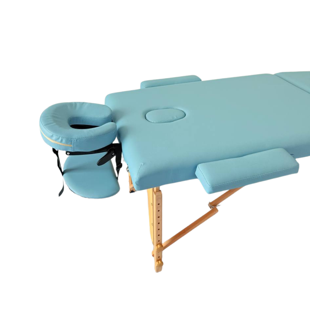 Masă de masaj lemn,65 cm, 2 secțiuni (eco piele, spuma de 8 cm) Albastru,Husa cu roți. - 4