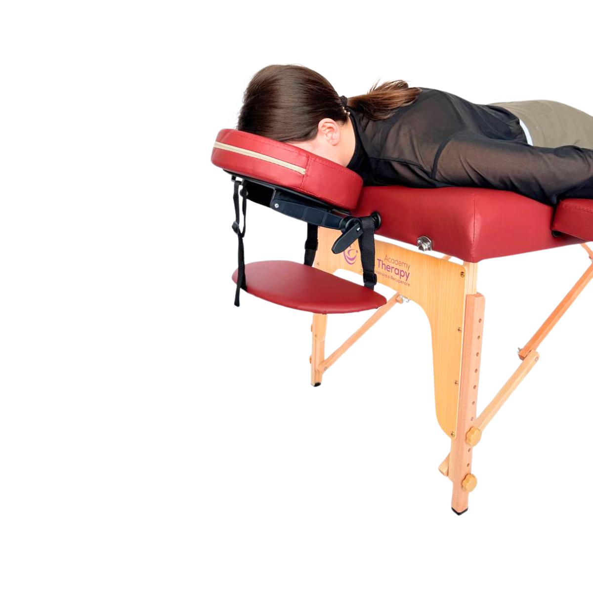 Masă de masaj lemn, 70cm 2 secțiuni (eco piele spumă 8 cm) Bordo,Husă cu roți. - 8