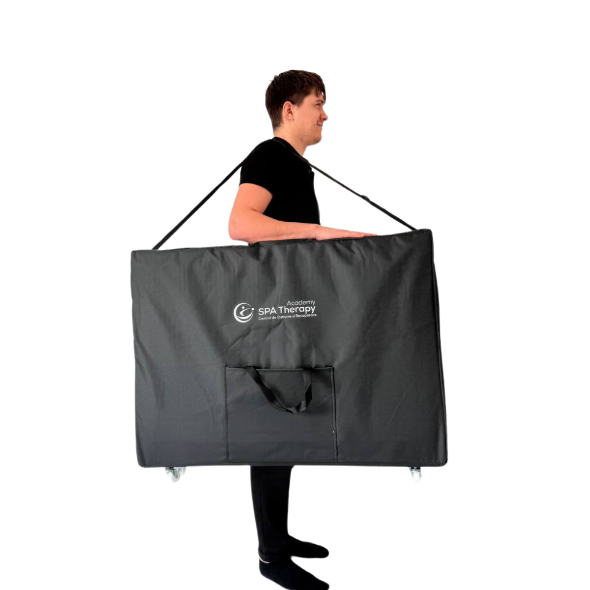 Masă de masaj lemn,65 cm, 2 secțiuni (eco piele, spuma de 8 cm) Albastru,Husa cu roți. - 14