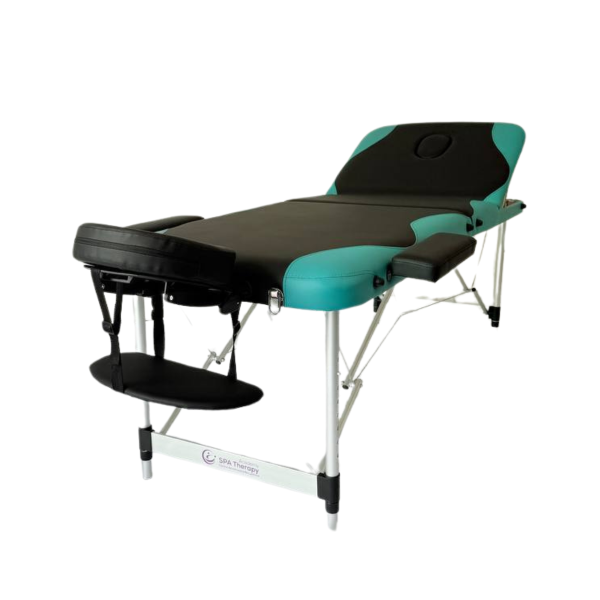 Masă de masaj metal, 65 cm, 3 secțiuni (eco piele, spumă 8 cm) Negru/Albastru,Husă cu roți - imaginea 3