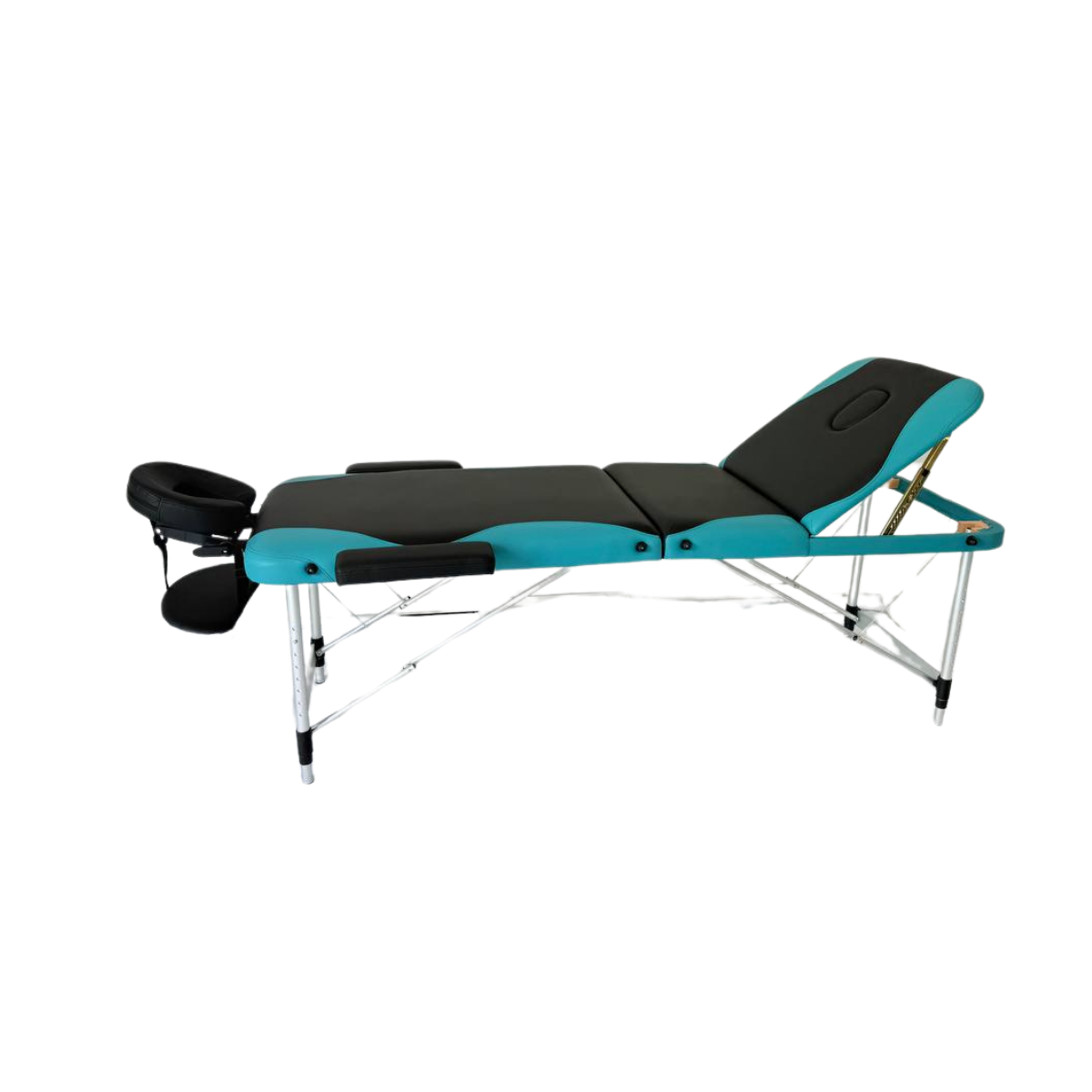 Masă de masaj metal, 65 cm, 3 secțiuni (eco piele, spumă 8 cm) Negru/Albastru,Husă cu roți - imaginea 5