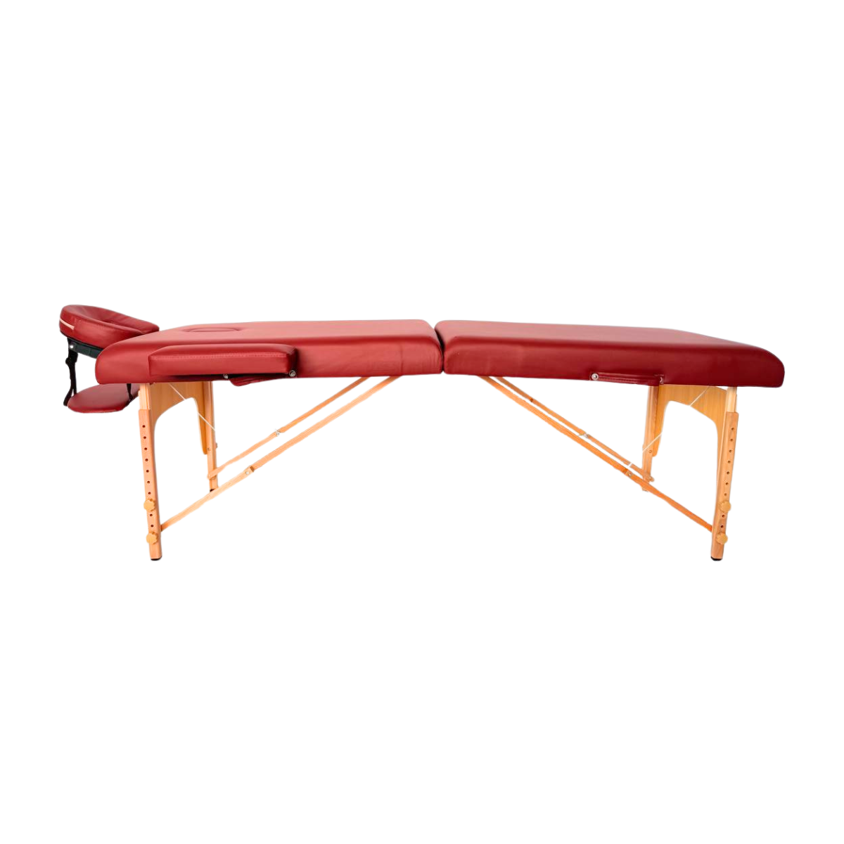 Masă de masaj lemn, 70cm 2 secțiuni (eco piele spumă 8 cm) Bordo,Husă cu roți. - 3