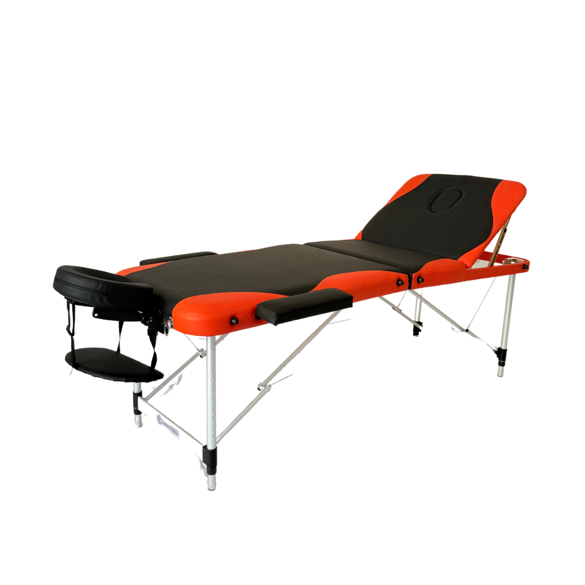 Masă de masaj metal, 65 cm, 3 secțiuni (eco piele, spumă 8 cm) Negru/Albastru,Husă cu roți - imaginea 14