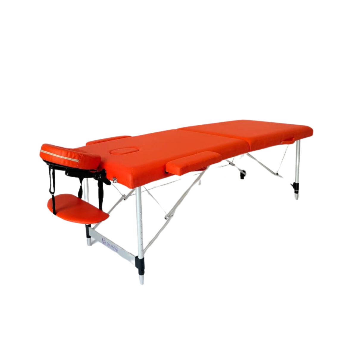 Masă de masaj metal, 65 cm, 2 secțiuni  Oranj \ Albastru,husă cu roți. - imaginea 2