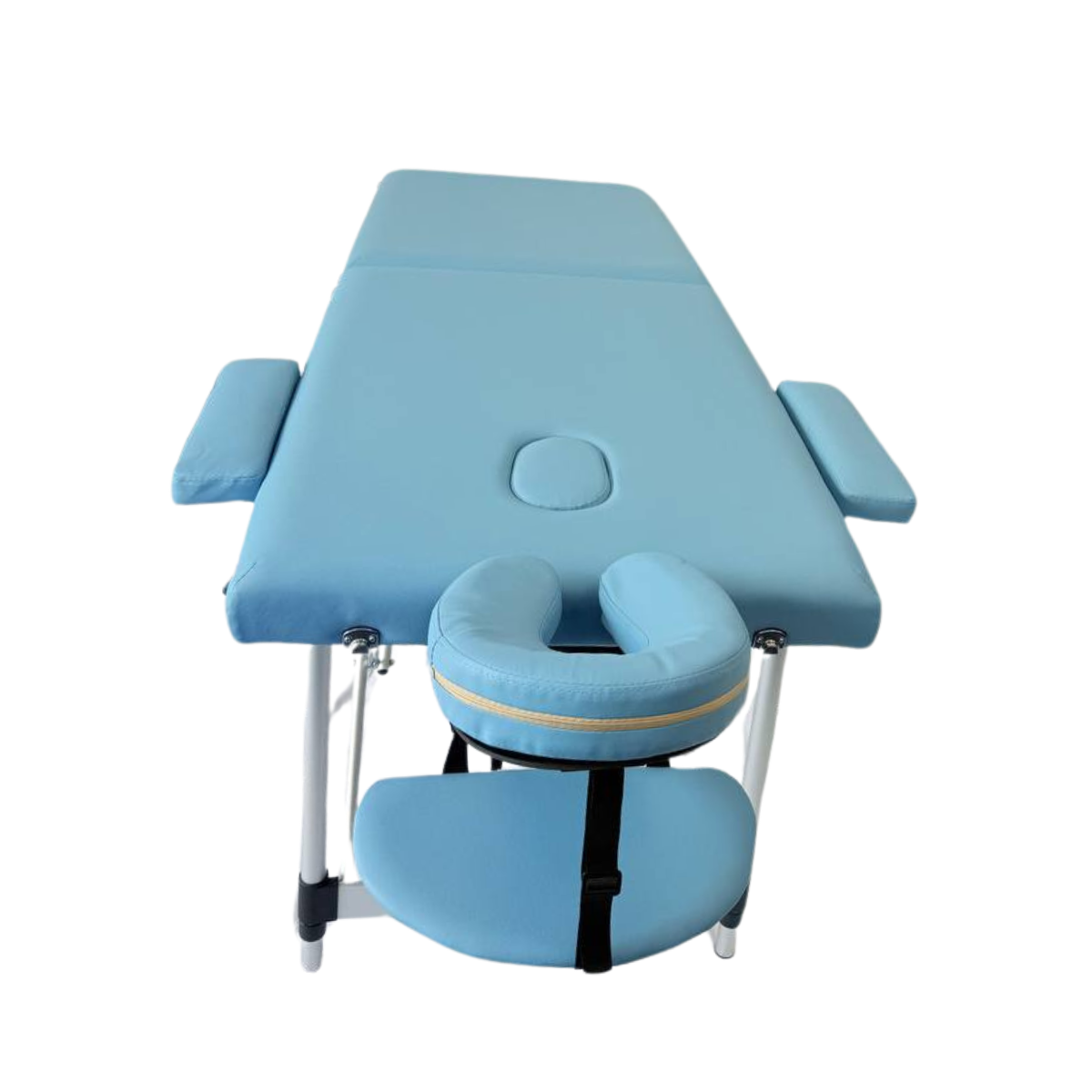 Masă de masaj metal, 65 cm, 2 secțiuni  Oranj \ Albastru,husă cu roți. - imaginea 16