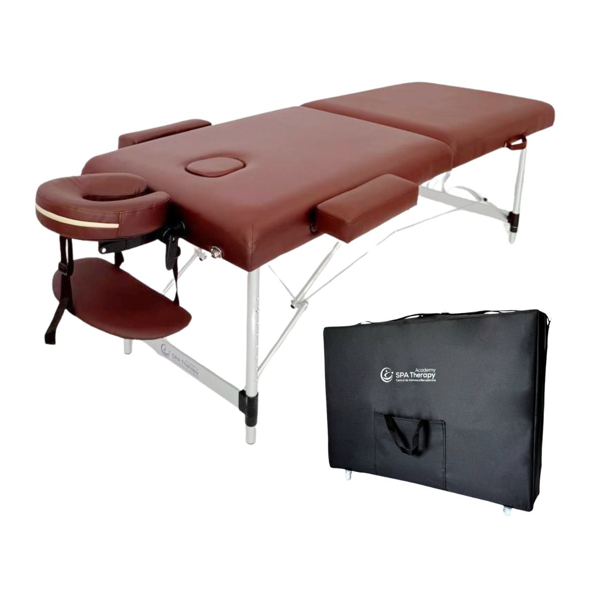 Masă de masaj metal, 70 cm ,2 secțiuni, eco piele, Negru \ Verde, Cafeniu.