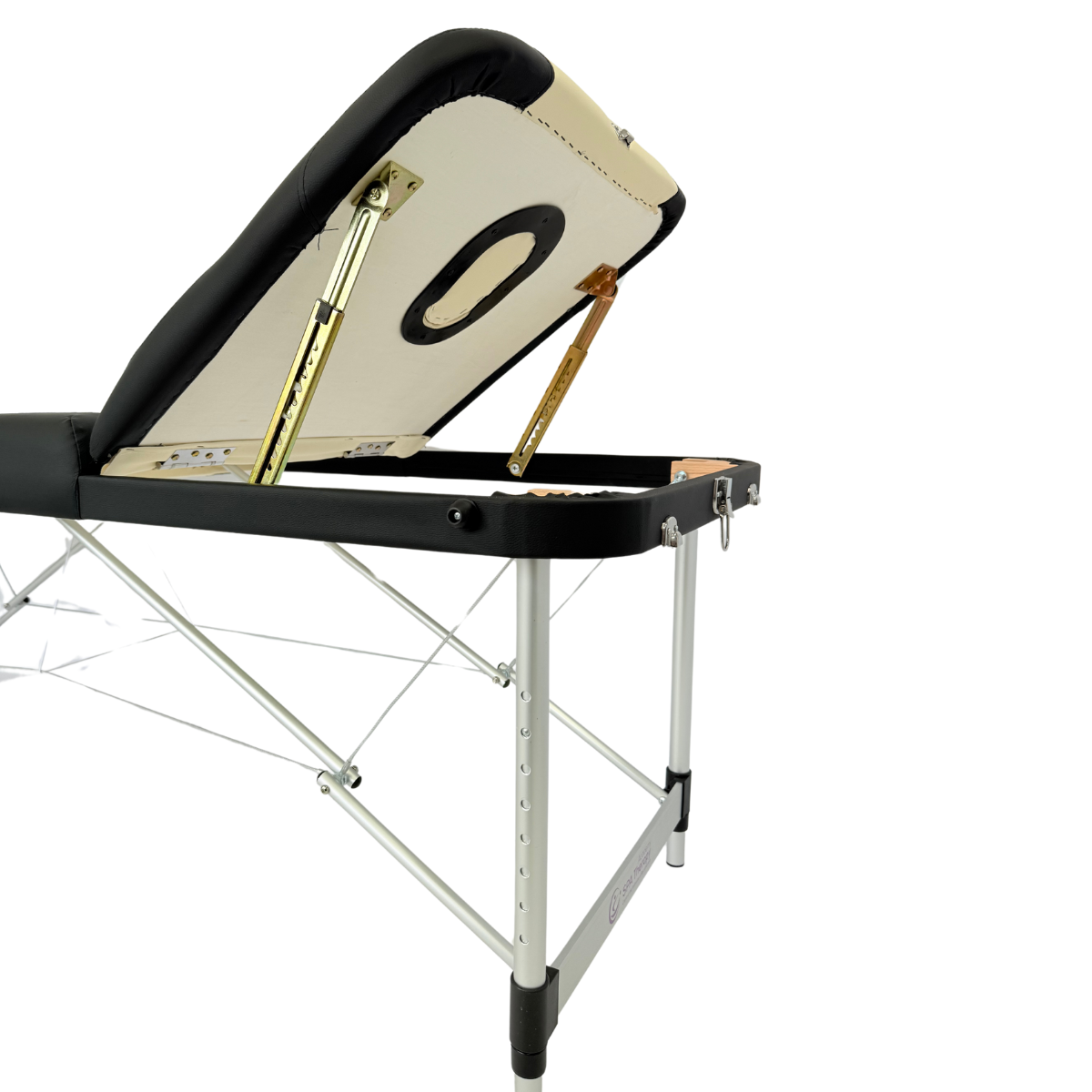 Masă de masaj metal, 65 cm, 3 secțiuni (eco piele, spumă 8 cm) Negru/Albastru,Husă cu roți - imaginea 25