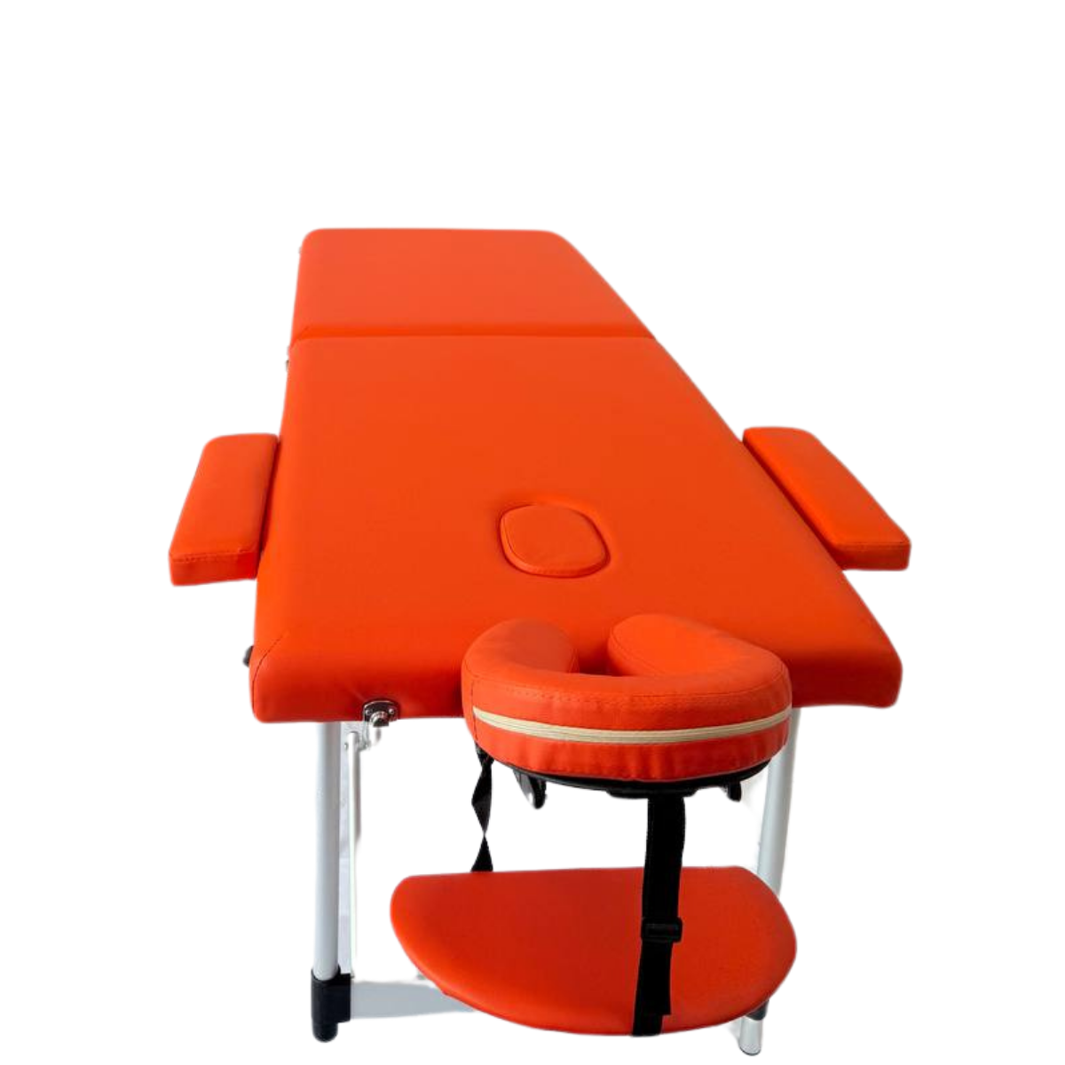 Masă de masaj metal, 65 cm, 2 secțiuni  Oranj \ Albastru,husă cu roți. - imaginea 9