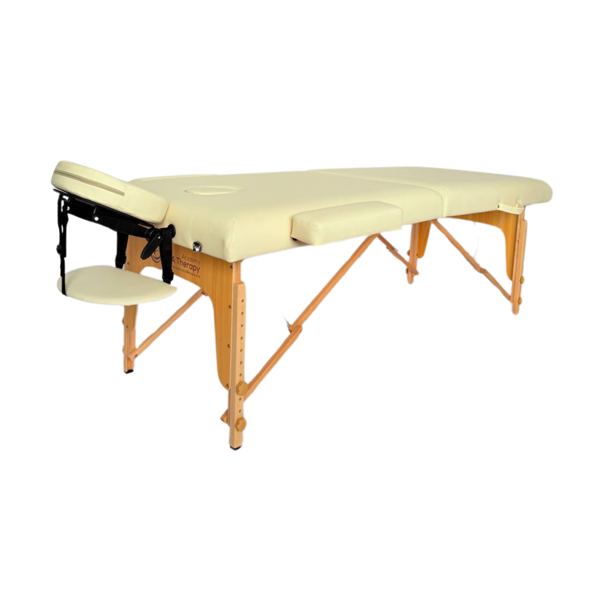 Masă de masaj lemn, 70cm 2 secțiuni Bordo / Crem / Albastru deschis. Husă cu roți. - imaginea 14