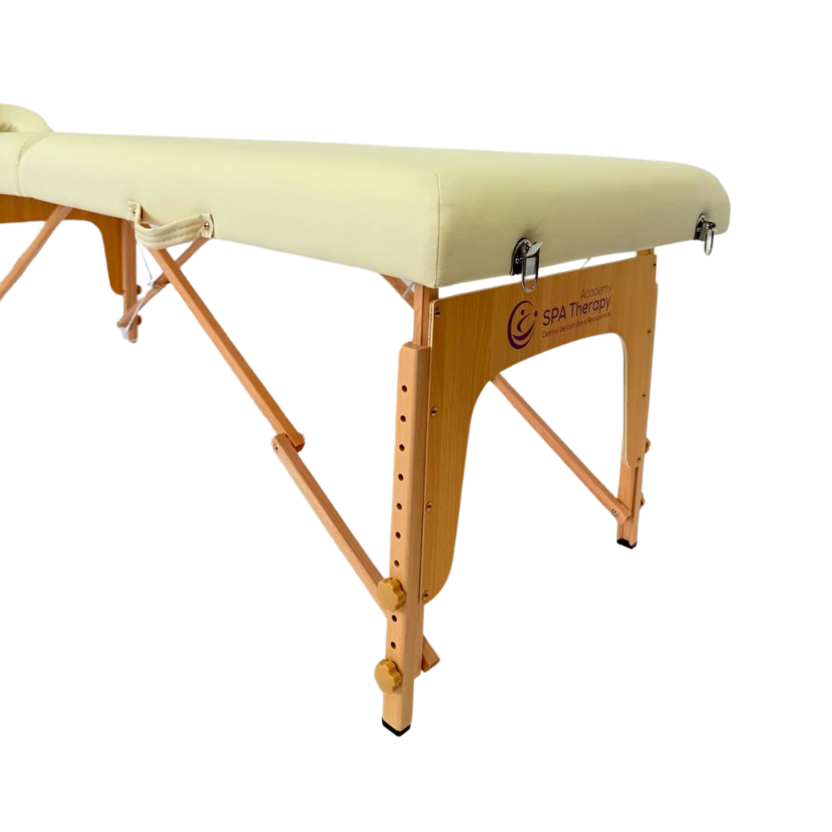 Masă de masaj lemn, 70cm 2 secțiuni Bordo / Crem / Albastru deschis. Husă cu roți. - imaginea 15