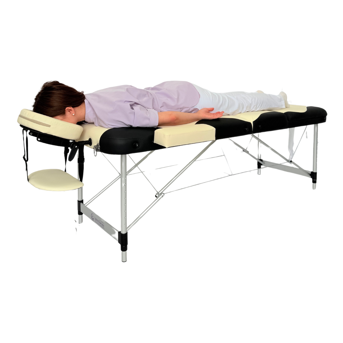 Masă de masaj metal, 65 cm, 3 secțiuni (eco piele, spumă 8 cm) Negru/Albastru,Husă cu roți - imaginea 27